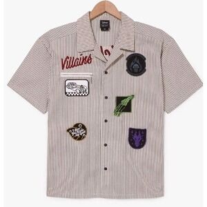NEW Disney Villains Icons Patches Striped Woven "Wicked Villains Club" Shirt 3XL